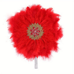 Colorful Plush Fan Inlaid Rhinestone Large Round Faux Feather Fan