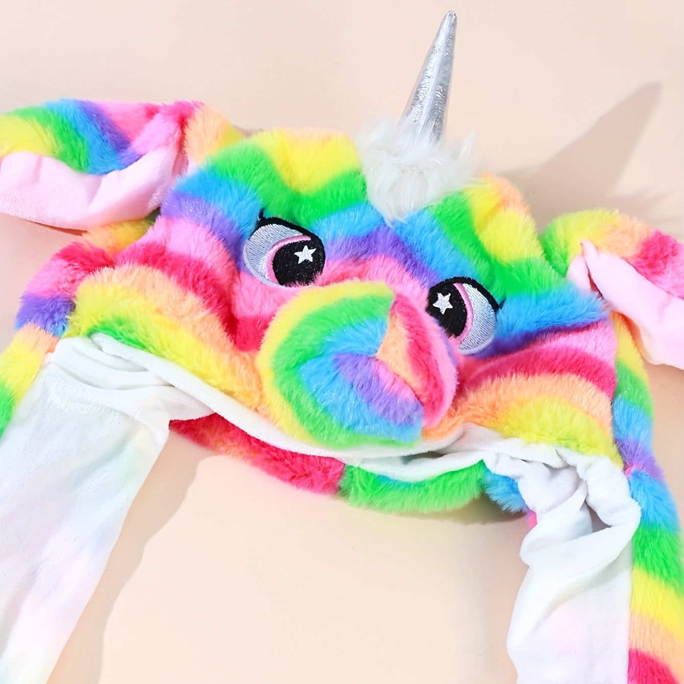 Colorful Unicorn Cartoon Hoodie Hat Warm Hooded Scarf Animal Ear Plush Hat Glove