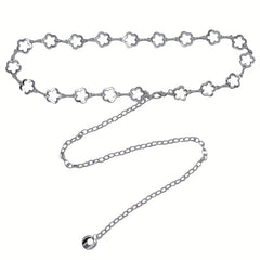 Flower Hollow Waist Chain Silvery Metal Belly Chain for Women