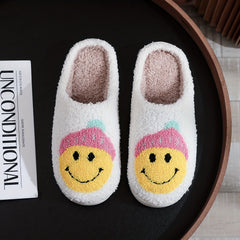 Women's Smile Face Pattern Slippers Plush Lined Warm & Comfy Indoor Shoes