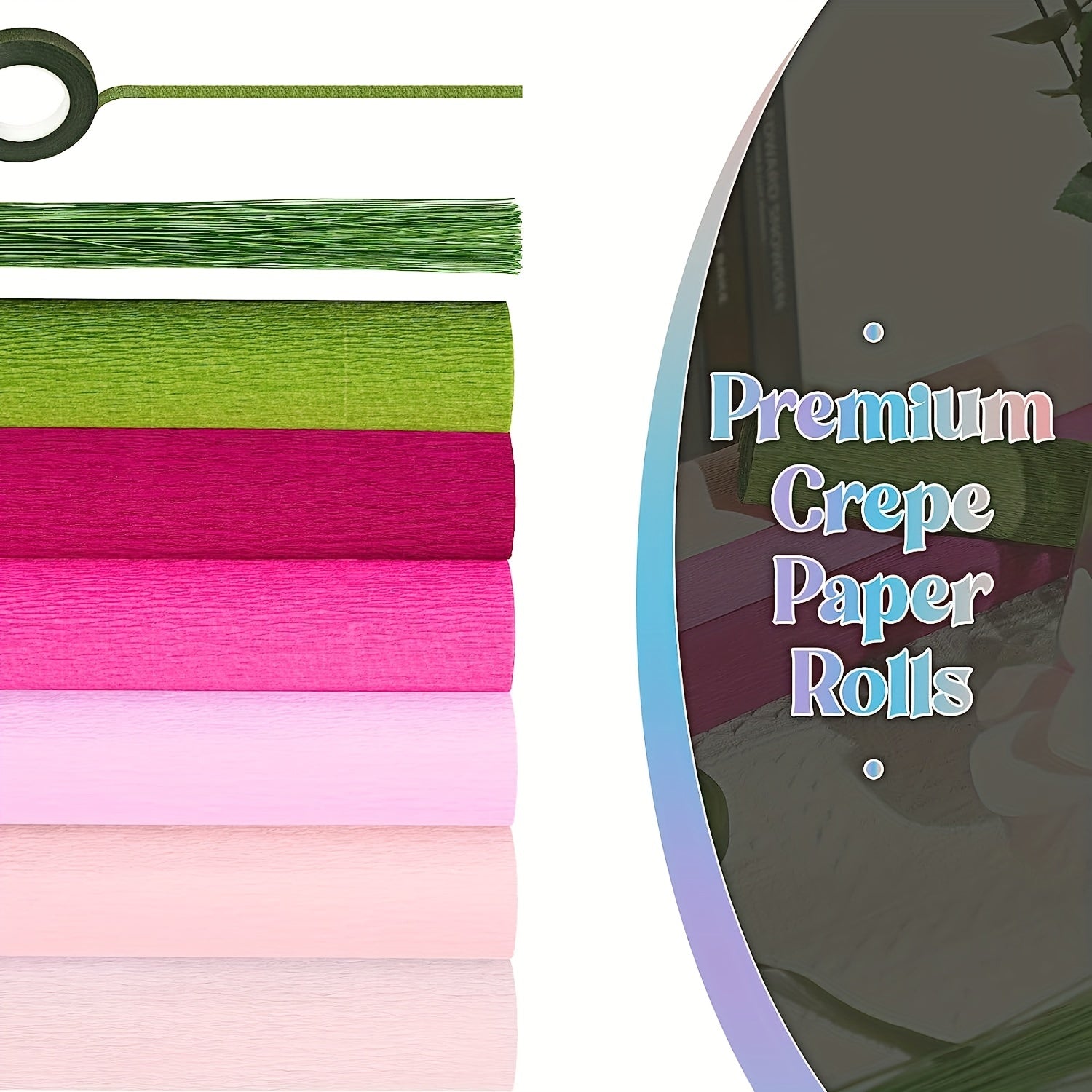 6pcs Crepe Paper Rolls Flower DIY Kits Green Floral Tapes Birthday Wedding