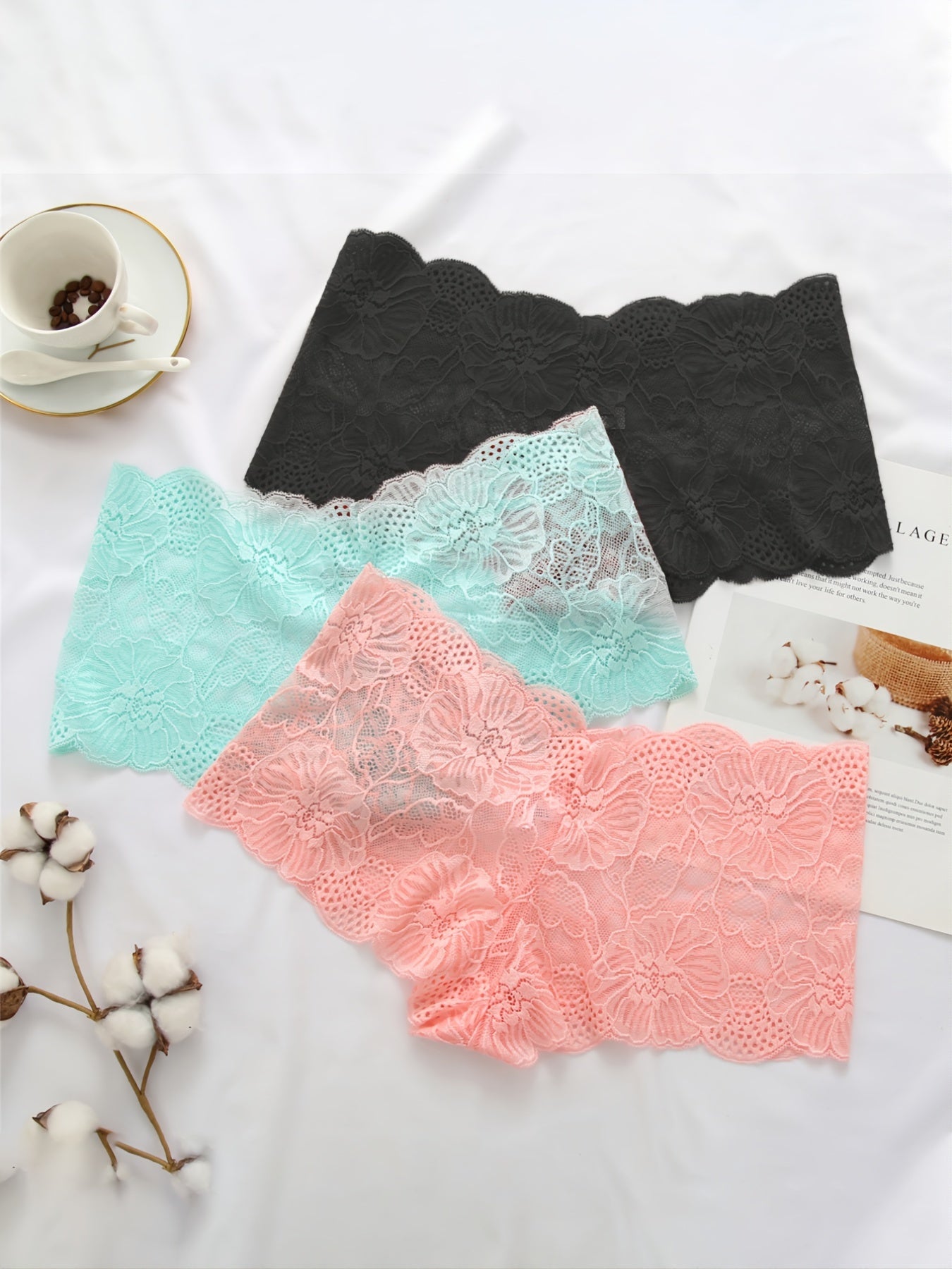 3 Pack Plus Size Floral Jacquard Briefs Women's Plus Panties Set