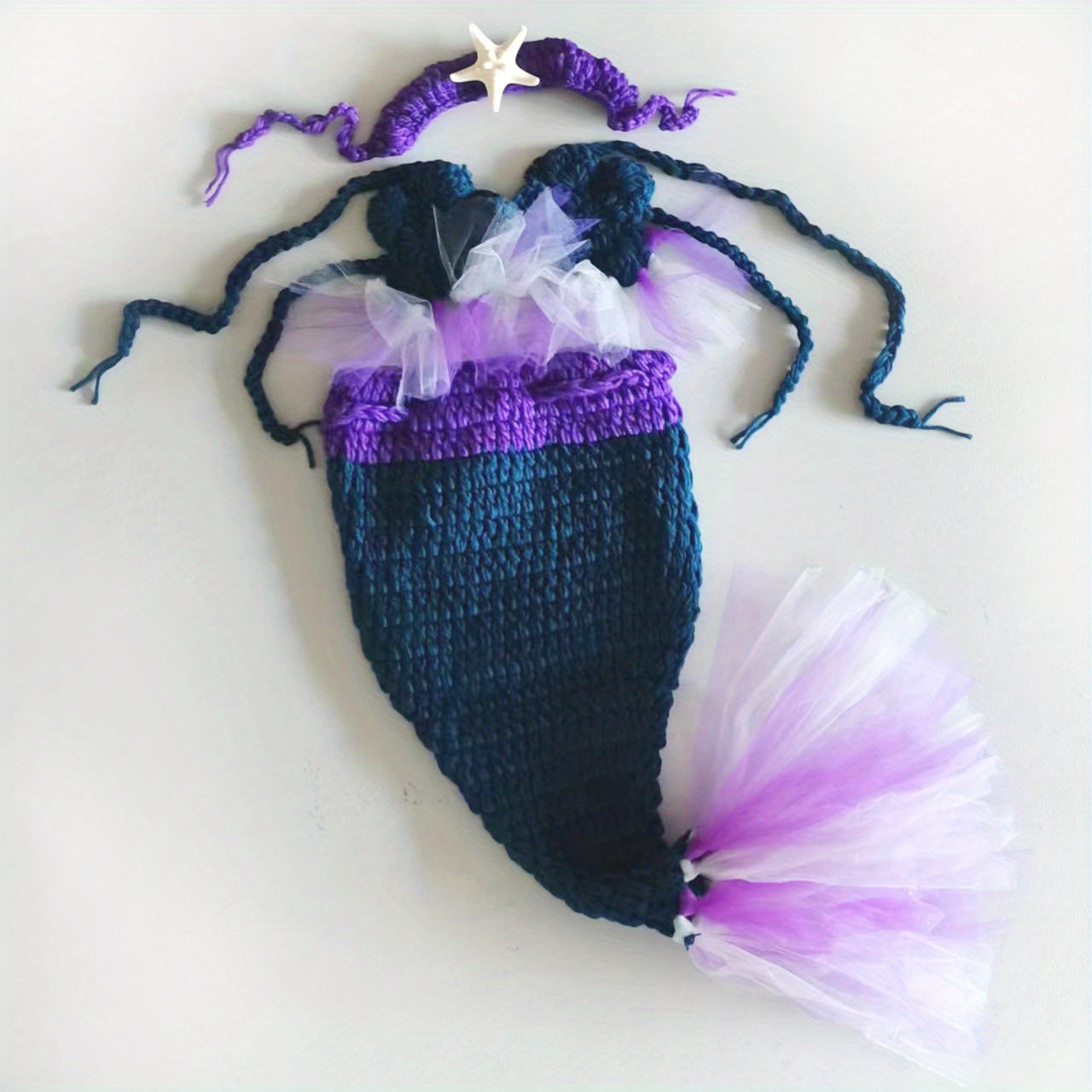 3pcs Baby Purple Mermaid Photo Dress Woolen Woven Costume