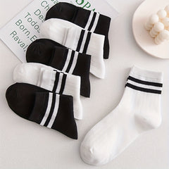 5 Pairs Striped Crew Socks for Sports Women's Stockings