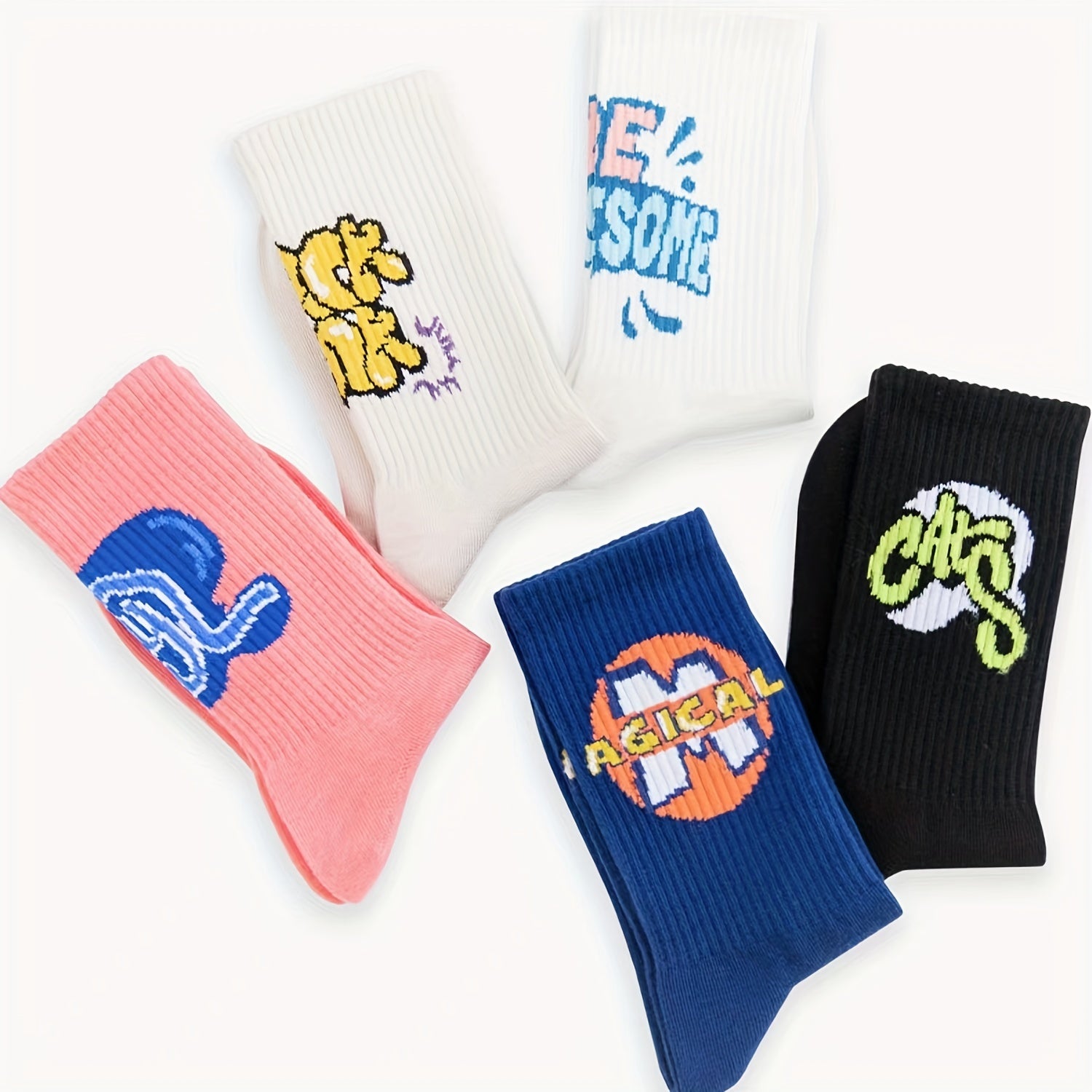 5 Pairs Letter Graffiti Street Socks Women's Stockings & Hosiery