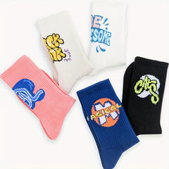 5 Pairs Letter Graffiti Street Socks Women's Stockings & Hosiery