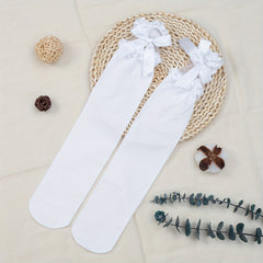 Bow Decor Calf Socks Ruffle Knee High Stockings