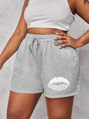  Independence Casual Shorts Women's Plus Flag Lips Print Drawstring Sli