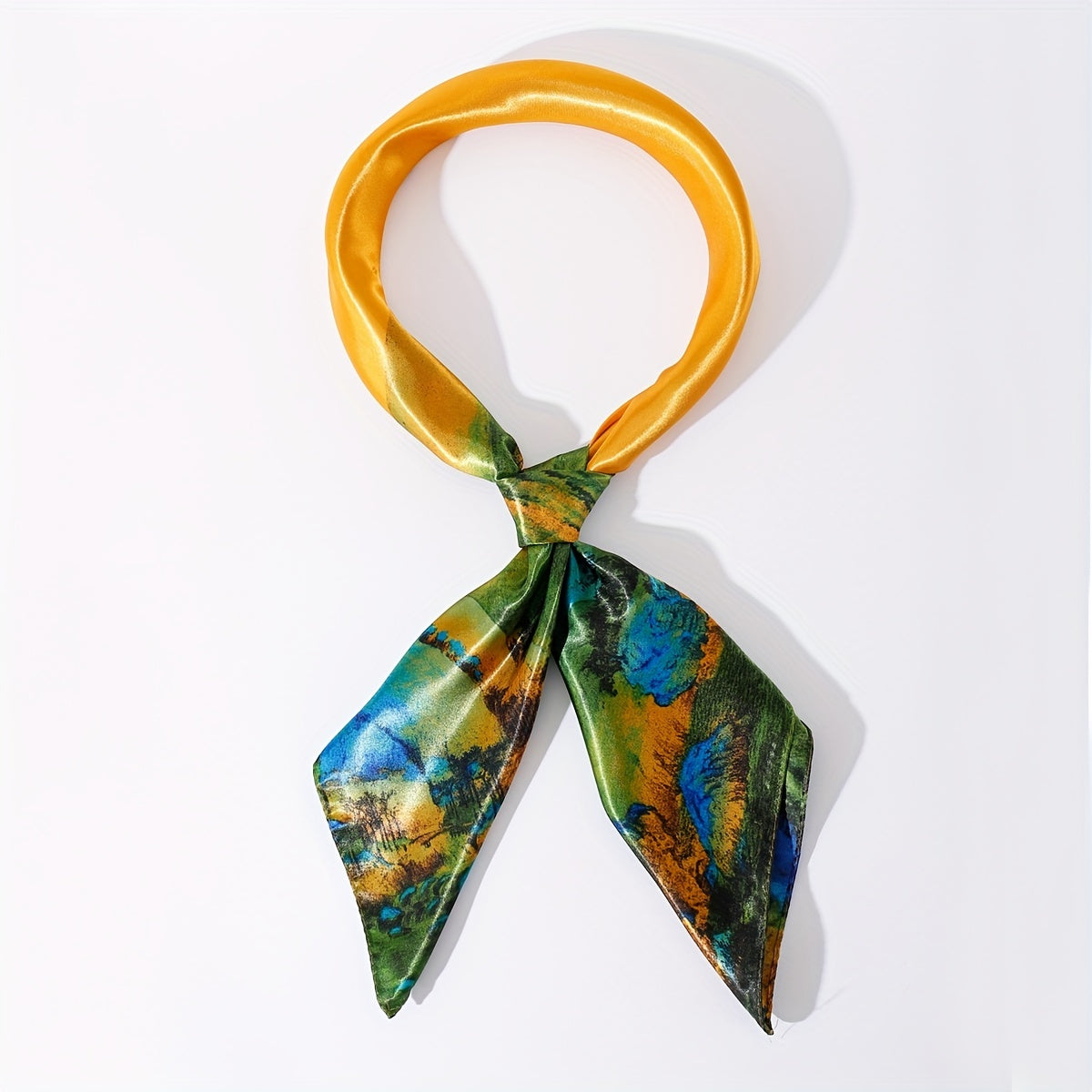 Chinese Landscape Scarf Gradient Bandana Satin Shawl Windproof Head Wrap