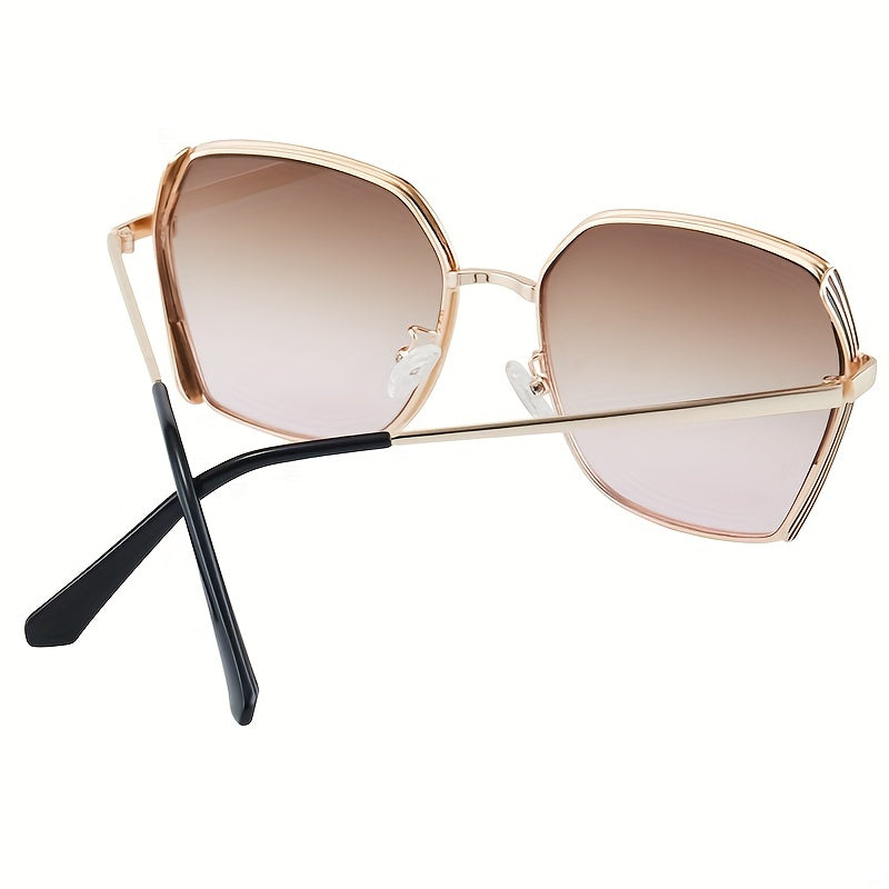 Large Ombre Lens Sunglasses Women Retro Outdoor Metal Shades