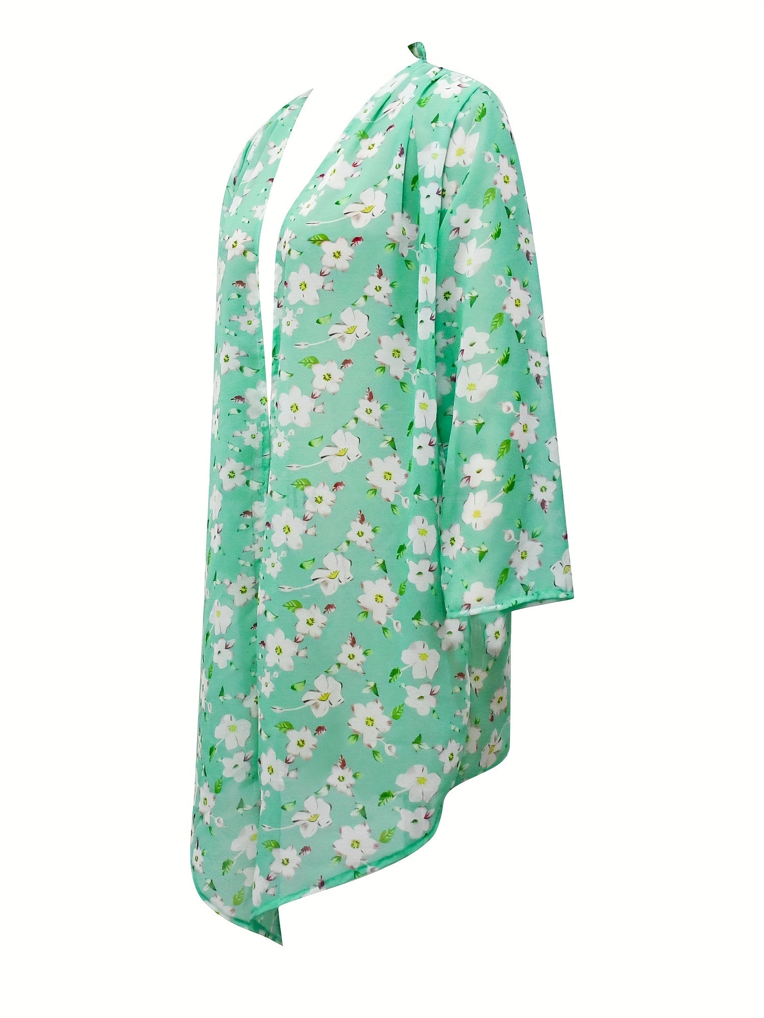 Long Sleeves Floral Print Loose Fit V Neck Cover Up Shirt