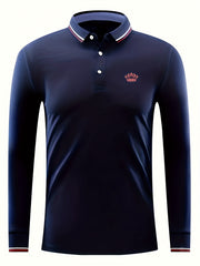 Men's Crown Print Polo Shirt Casual Long Sleeve Shirt