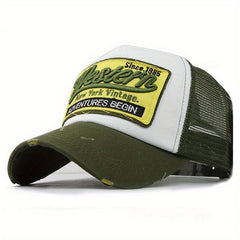 Vintage Block Trucker Hat Western Embroidery Patch Baseball Cap