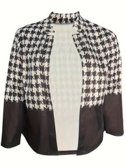  Colorblock Houndstooth Print Long Sleeve Slim Fit Blazer
