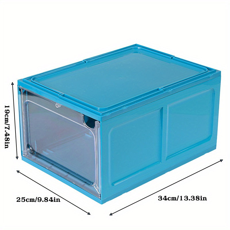 Durable Plastic Shoe Organizer with Magnetic Door - Stackable Shoe Box