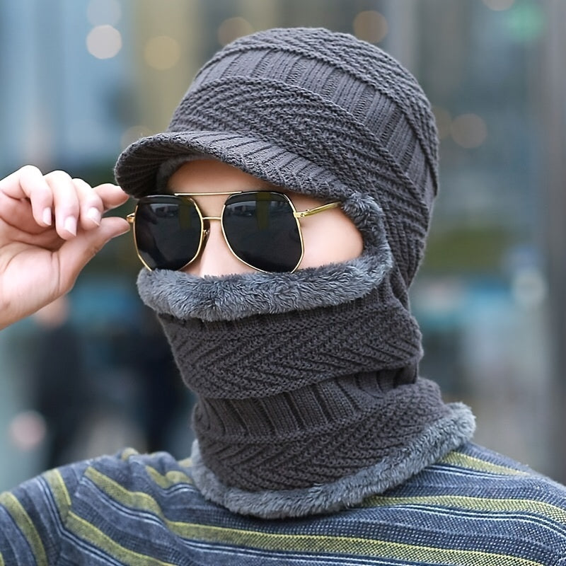 Men's Winter Cycling Windproof Woolen Hat Velvet Warm Pullover Hat