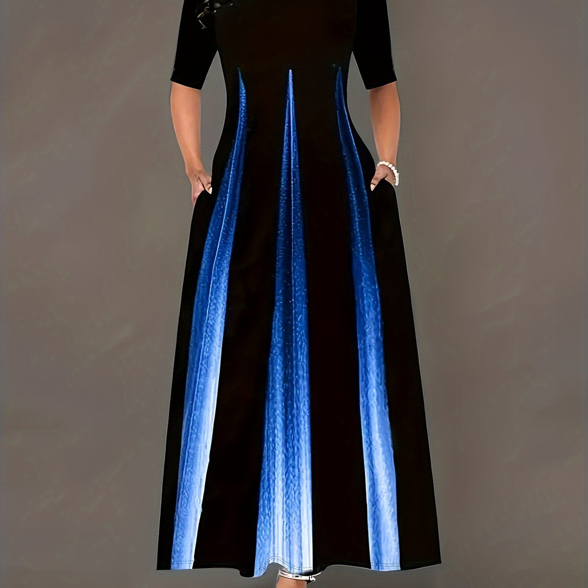  Colorblock Maxi Dress With Pockets