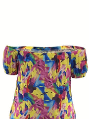  Casual Jumpsuit Women's Plus Tie dye Off Shoulder Bubble Sleeve