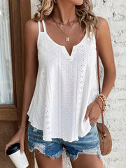 Eyelet Notched Neck Spaghetti Strap Top Summer Casual Cami