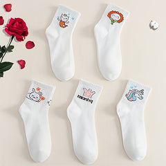 5 Pairs Cartoon Print Socks for Women