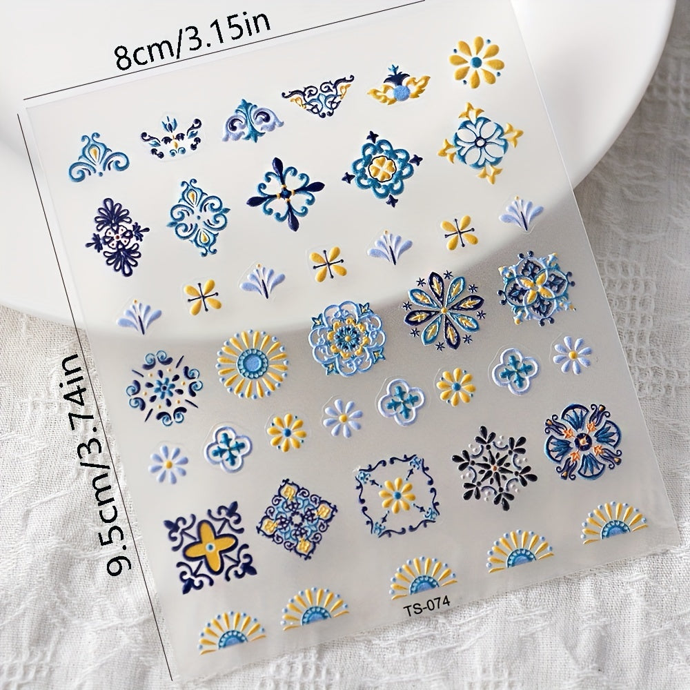 5D Embossed Flower Nail Art Stickers Bohemian Style Nail Art Decals