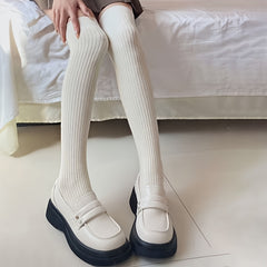 2 Pairs Solid Thigh High Socks Warm Over The Knee Socks Stockings