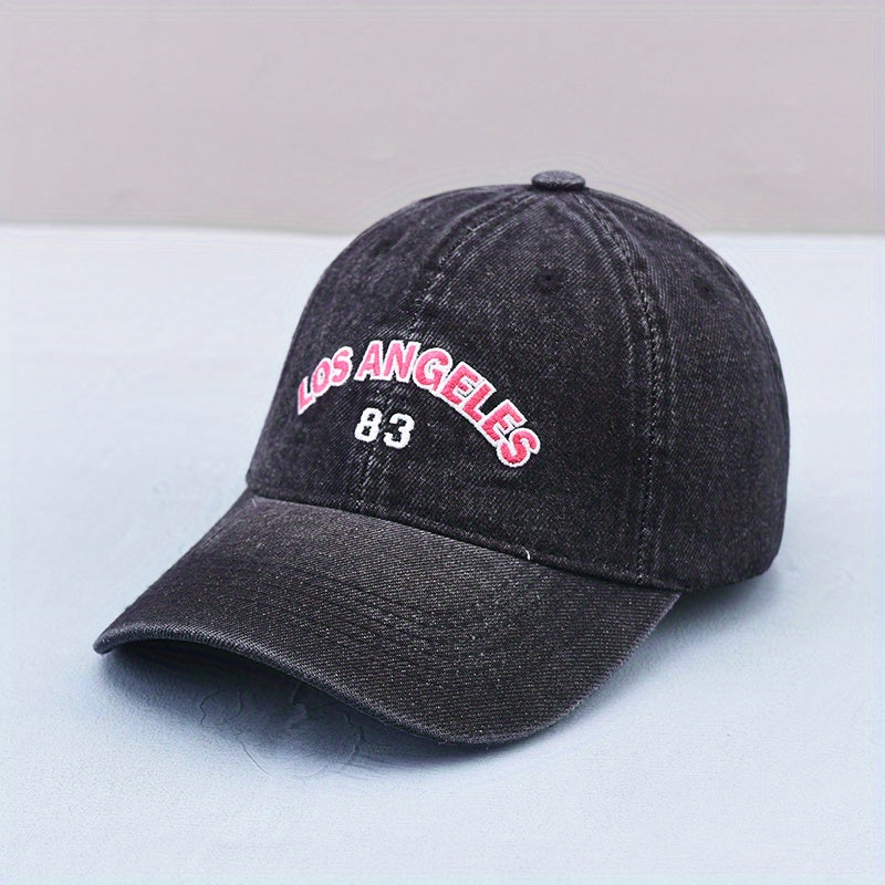 LA 83 Printed Baseball Cap Denim Distressed Dad Hat Hip Hop