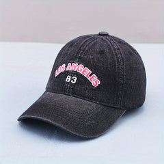 LA 83 Printed Baseball Cap Denim Distressed Dad Hat Hip Hop