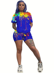 Women's Plus Splash Print Top & Shorts Two Piece Set