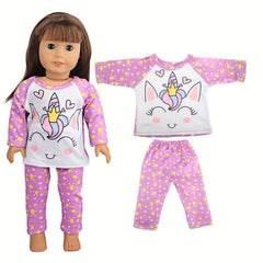 Cartoon Unicorn Cat Shark Giraffe Pajama Clothes Set for 18" Doll