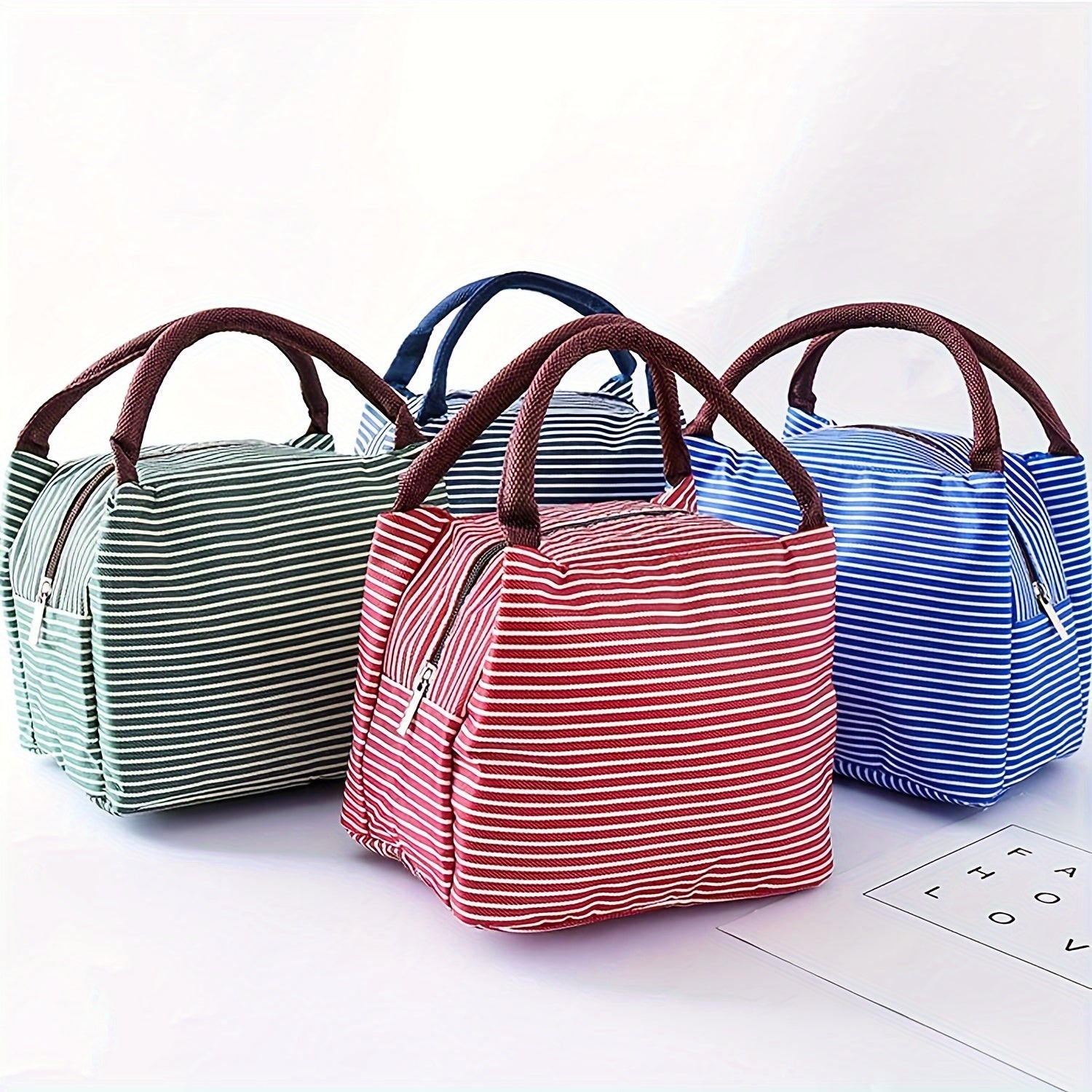 Portable Striped Insulated Bag for Office School Picnic