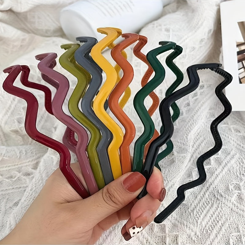 8pcs Solid Wavy Headband Style Head Hoop Hair Band For Girls Women