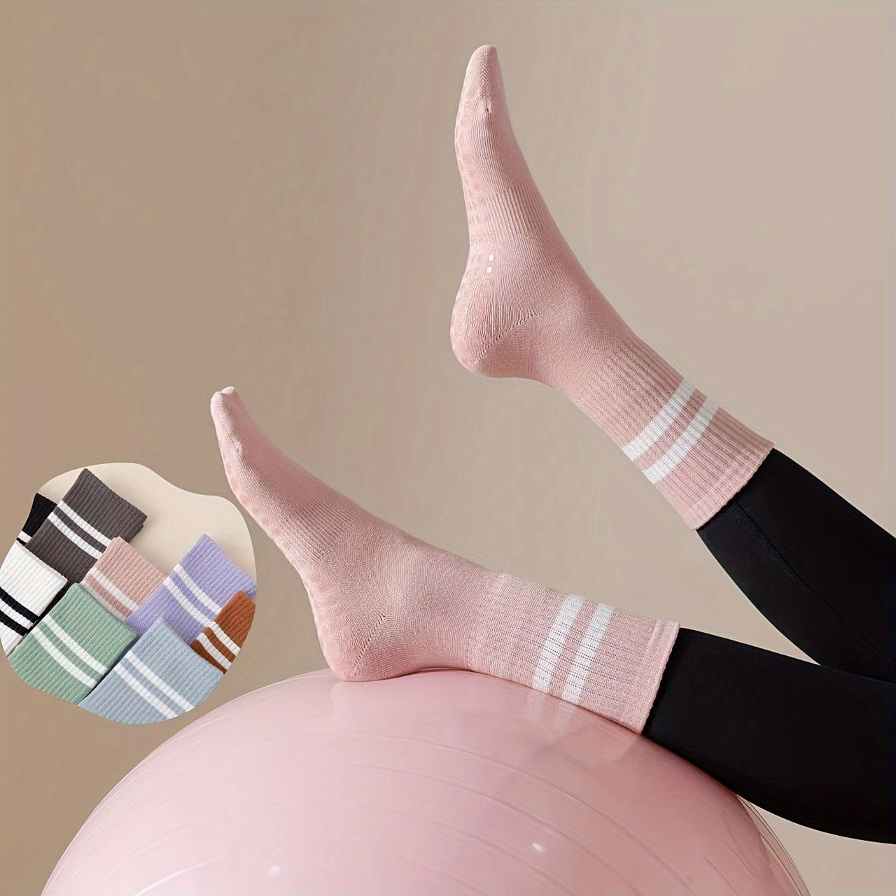 Women's Thermal Long Tube Non Slip Yoga Socks with Grips