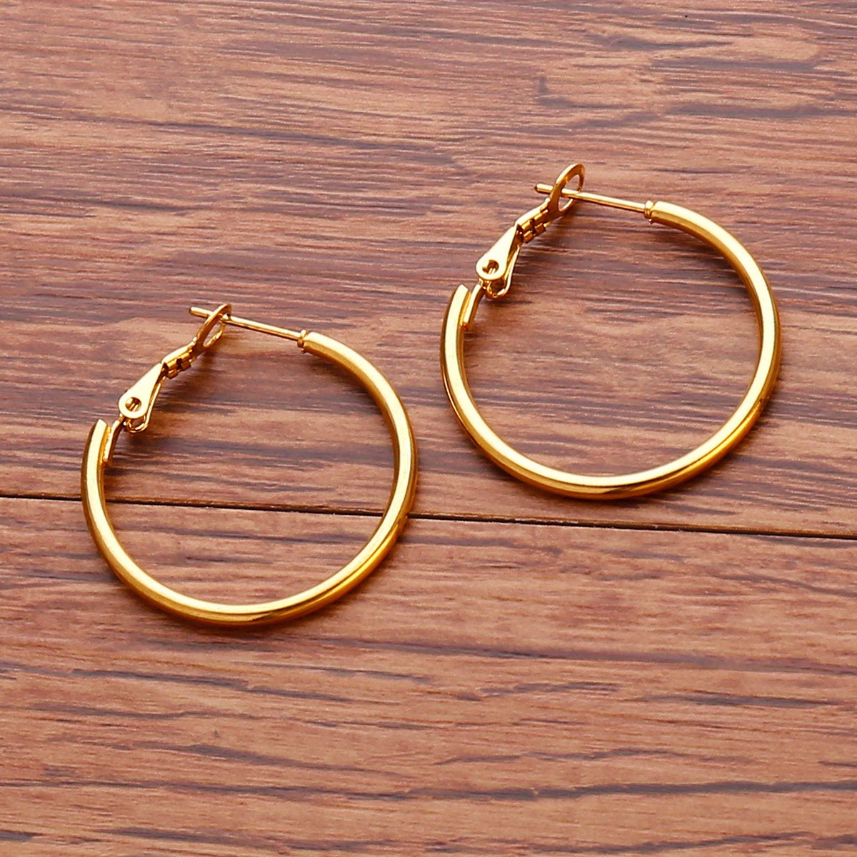 Golden Silvery Hoop Earrings Minimalist Stainless Steel 14K Plated