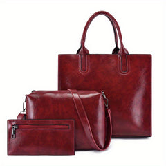 Vintage Tote Bag Set Faux Leather Handbags Crossbody Bag & Coin Purse