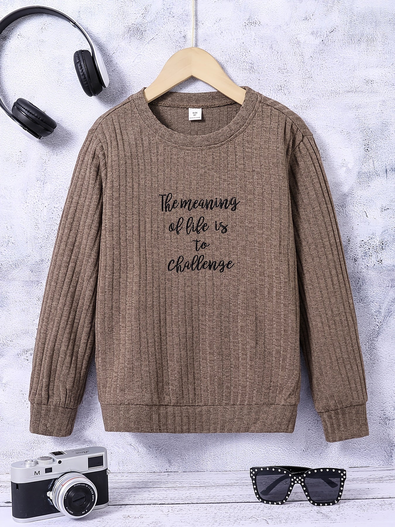 Boys Letter Embroidered Sweatshirt Crew Neck Tops