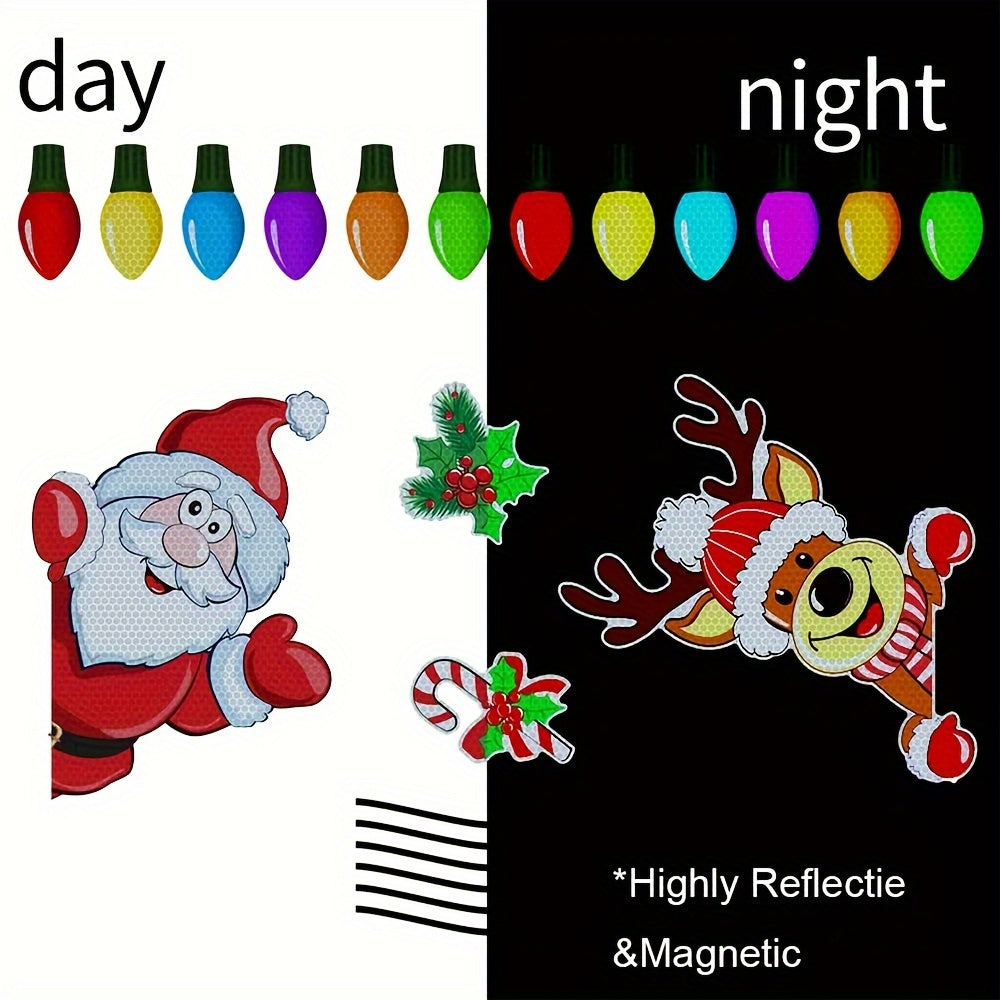 Christmas Magnets Decor Reflective Santa Bulb Car Refrigerator Stickers