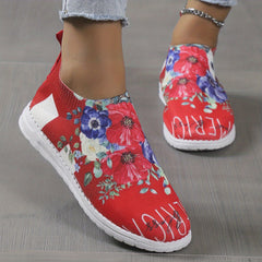 Women's Floral Slip On Low Round Toe Shoes Lightweight Outdoor Shoes