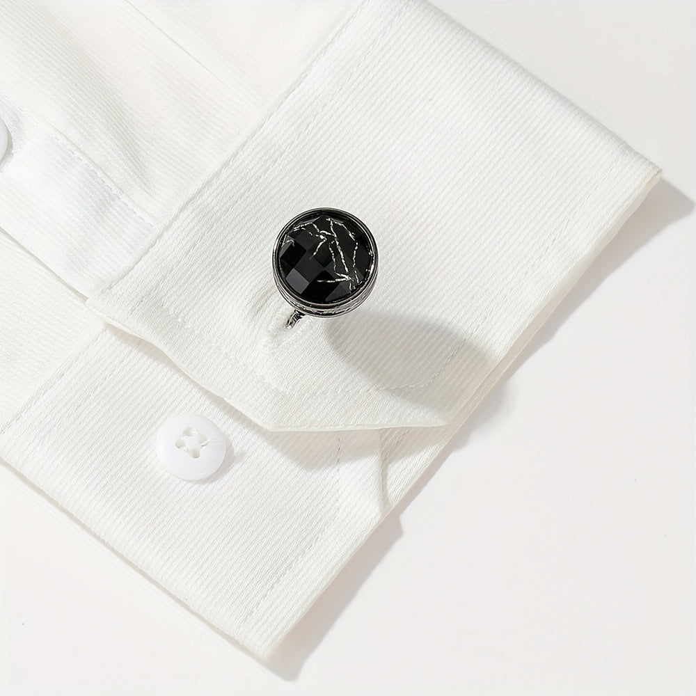 Retro Inlaid Marble Round Cufflinks Closure Unisex Buckle