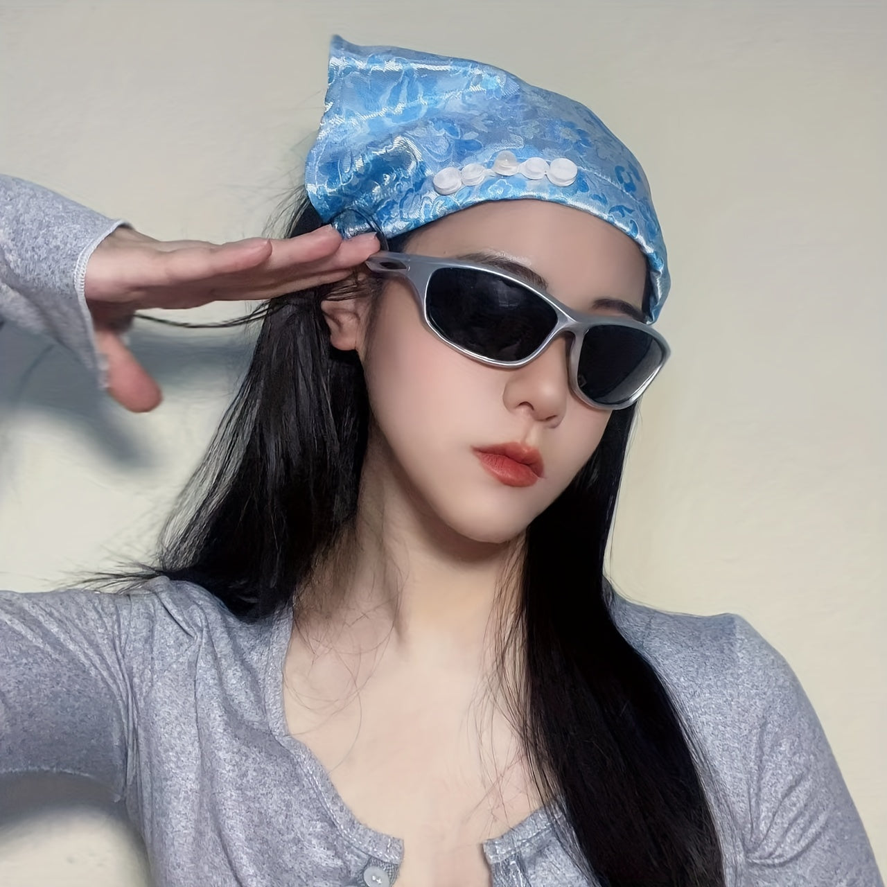 Satin Flower Jacquard Head Scarf Vintage Bandanas Hairband Y2K Headwrap