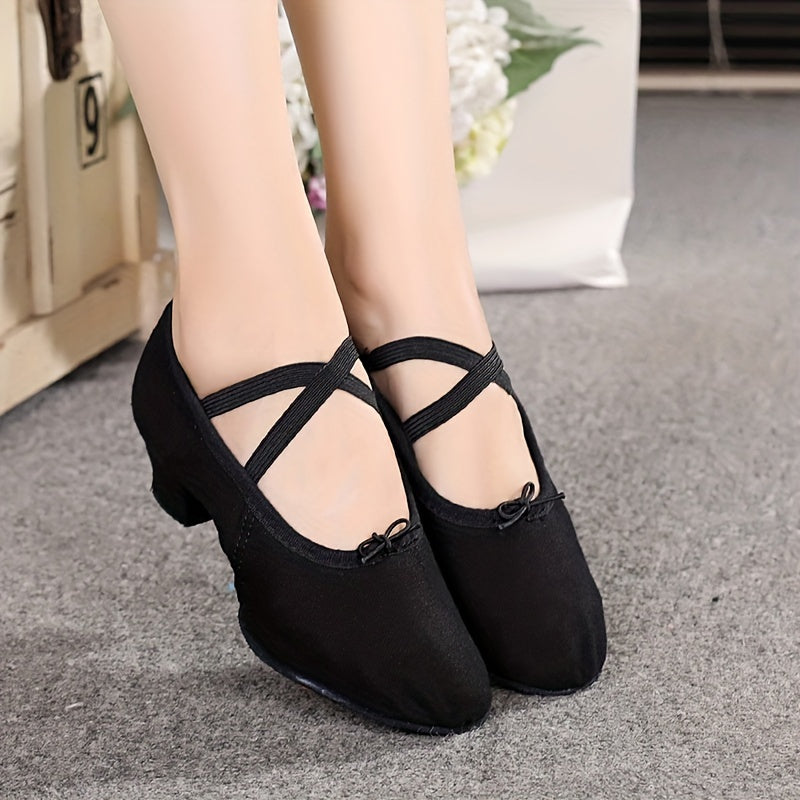 Women's Soft Sole Breathable Ballet Dance Shoes Low Heel Slip on Athletic Shoes