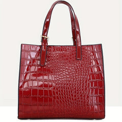 Crocodile Embossed Handbag With Pouch Large Tote Bag PU Leather Crossbody Bag