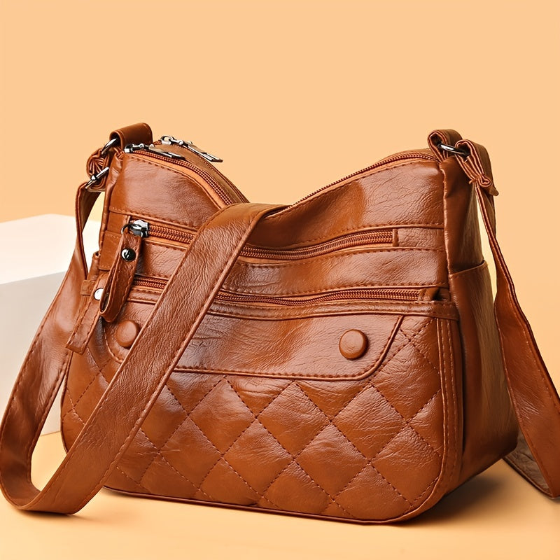 Vintage Quilted Crossbody Bag Retro Layer Shoulder Bag Women's Casual Handbag