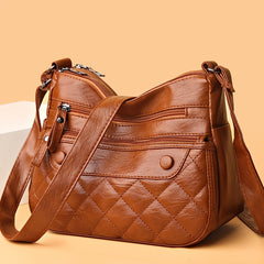 Vintage Quilted Crossbody Bag Retro Layer Shoulder Bag Women's Casual Handbag