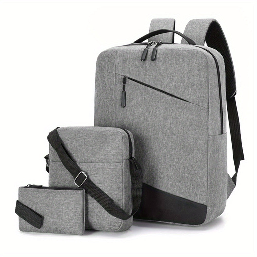 Men's 3pc Backpack Crossbody Bag Set with USB Interface