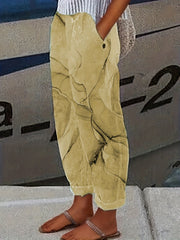 Marble Print Elastic Waist Pants Long Length
