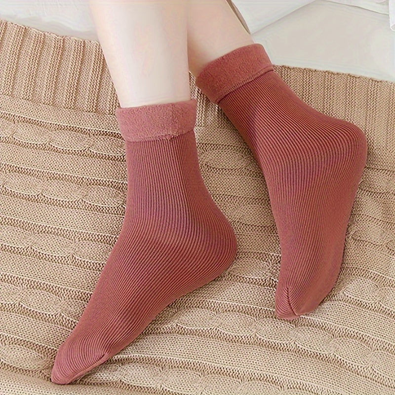 Cozy Plush Lined Ribbed Socks for Women