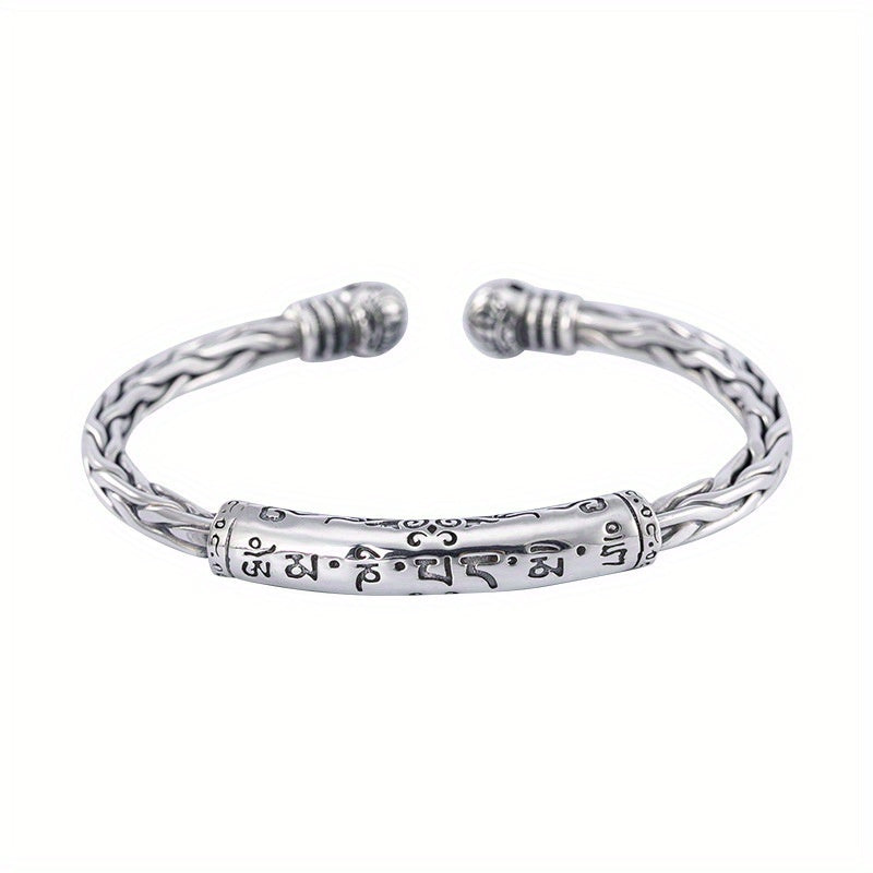 Vintage Silver Printed Rune Cuff Bracelet - Unisex Hip Hop Jewelry