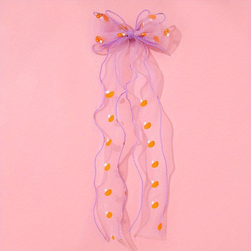 Mesh Bowknot Mushroom Pattern Hair Clip with Non-Slip Back
