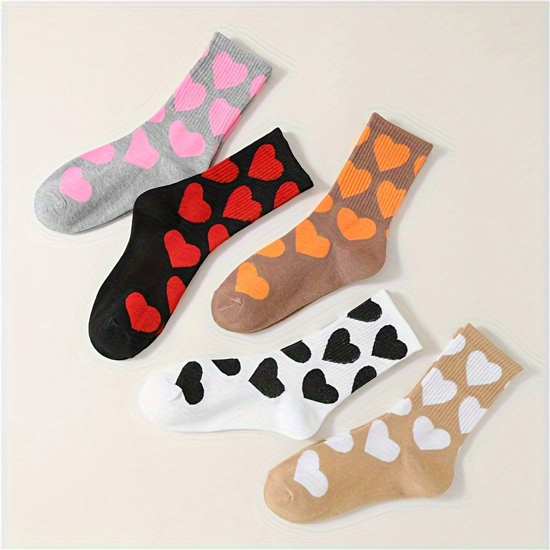 5 Pairs Heart Print Socks Mid Tube Women's Stockings